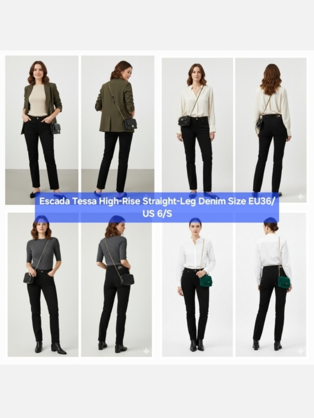 ESCADA Tessa Black Cotton Stretch Straight Leg Trousers Size 4-6